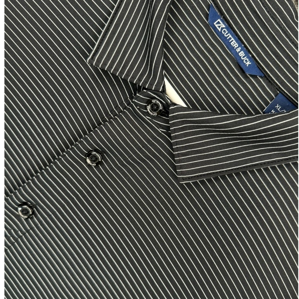Cutter & Buck Mens XL Black White Striped Performance Golf Polo Shirt SS